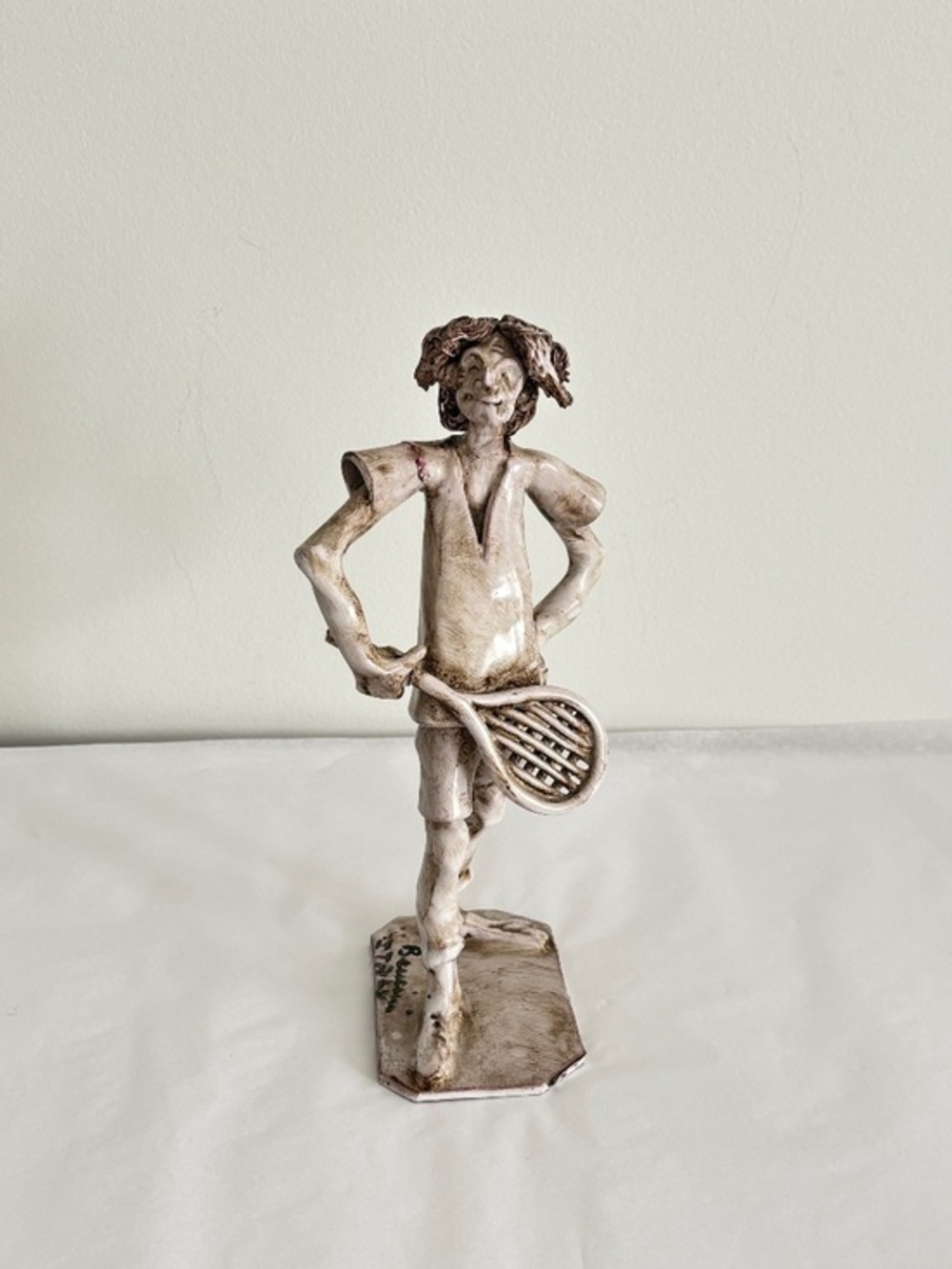 Vintage DINO BENCINI signed sculpture tennis player 1960's MCM ceramic art Italy